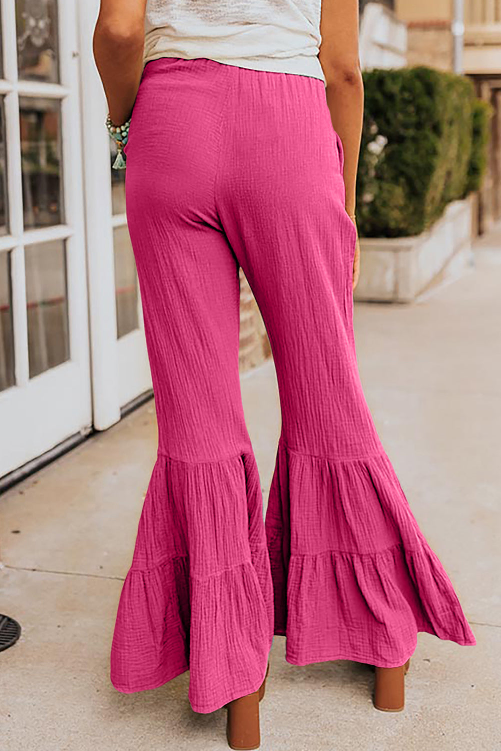 Wholesale Green Ruffle High Waist Flared Pants