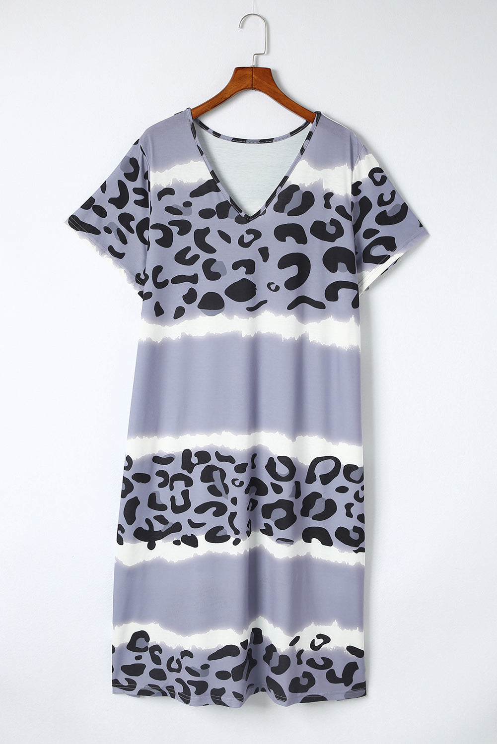 Wholesale Leopard Tie Dye Color Block V Neck Plus Size T Shirt Dress
