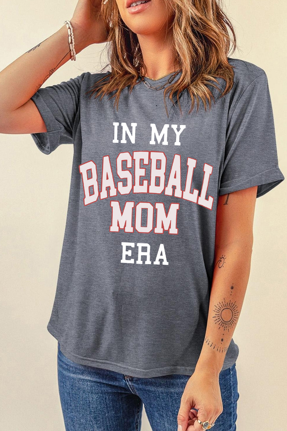 Gray IN MY BASEBALL MOM ERA Crewneck Graphic Tee