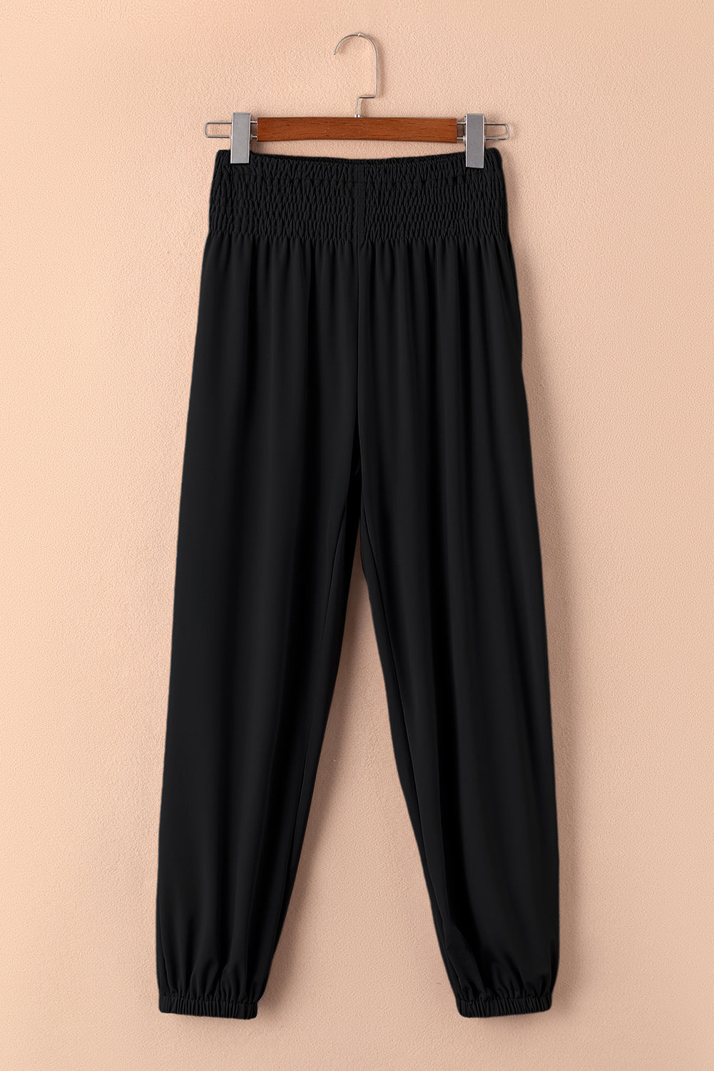 Black Pocketed Smocked High Waist Joggers