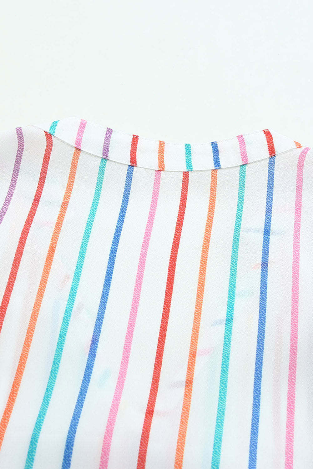 Multicolor Striped Print V Neck Cap Sleeve Blouse