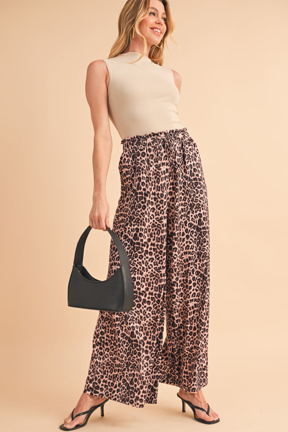 Desert Palm Boho Leopard Print Wide Leg Pants