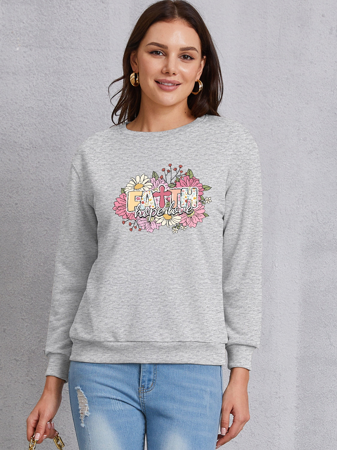 FAITH HOPE LOVE Round Neck Sweatshirt