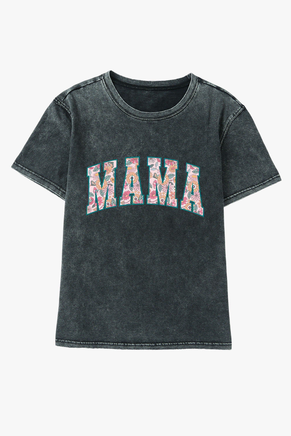 Black Vintage Wash Floral MAMA Graphic Tee