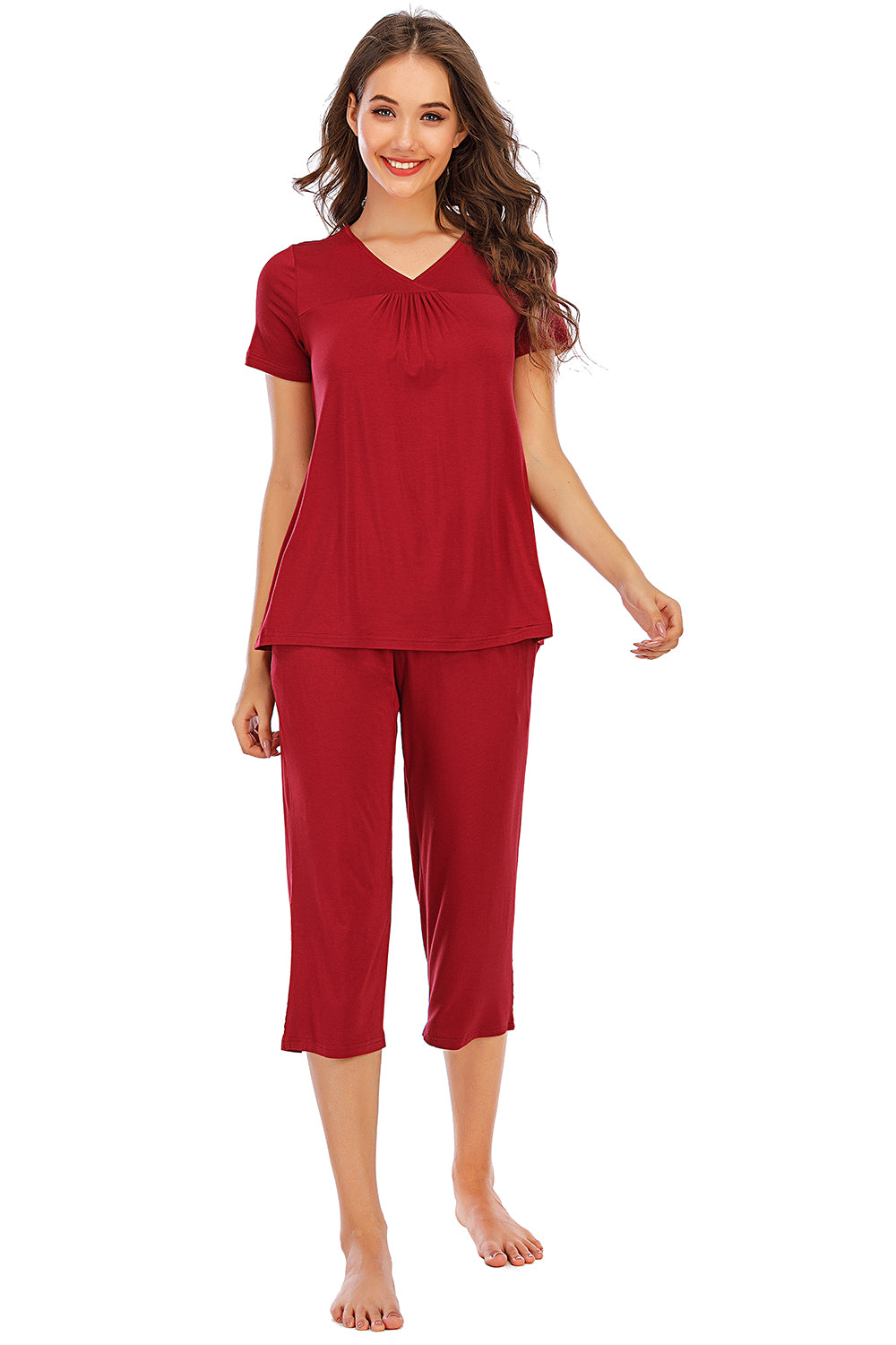 V-Neck Short Sleeve Top and Pants Lounge Set