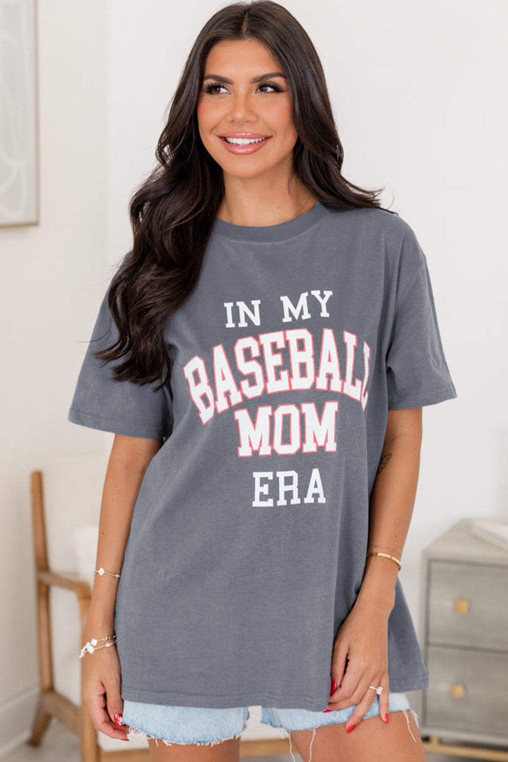 Gray IN MY BASEBALL MOM ERA Crewneck Graphic Tee