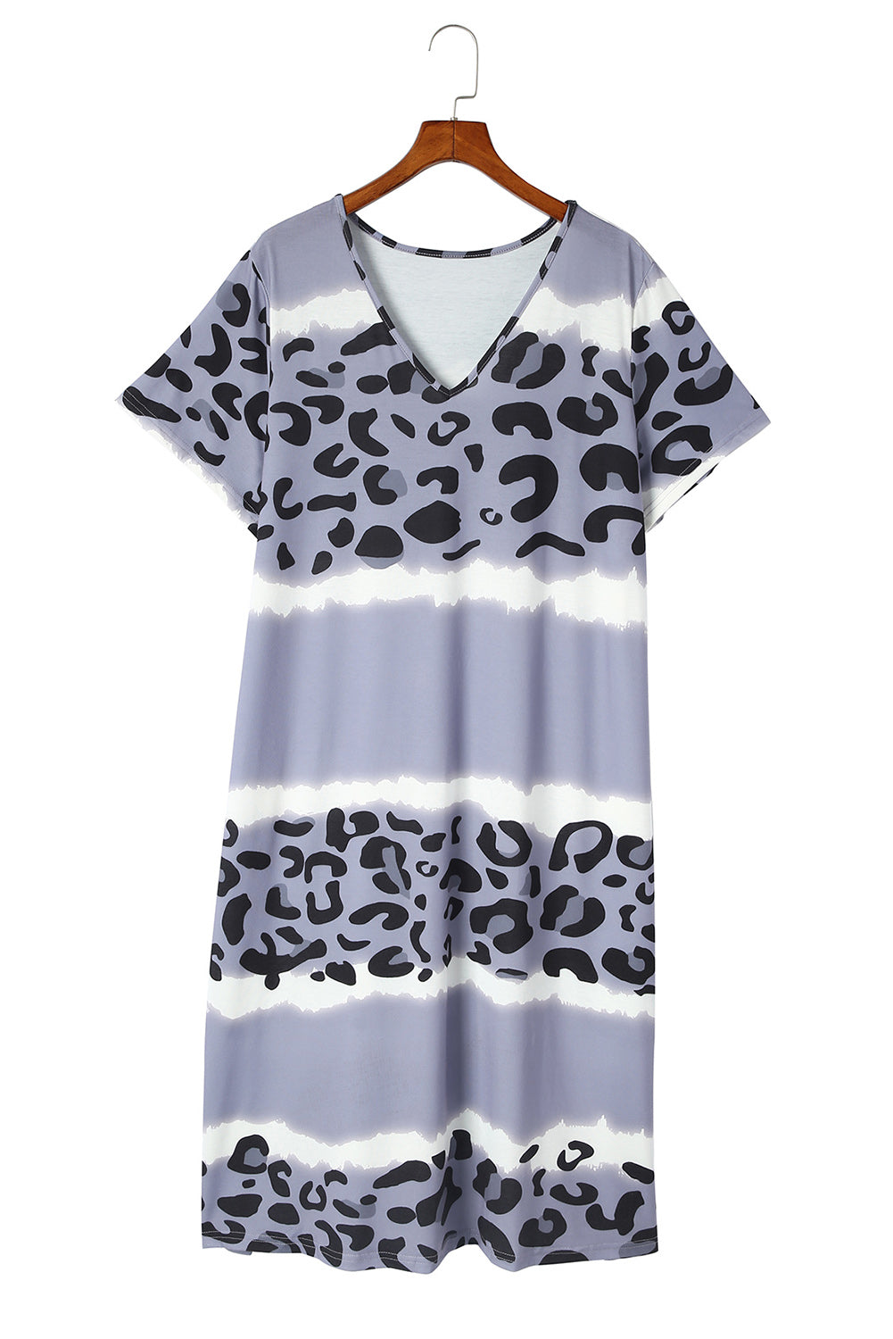 Wholesale Leopard Tie Dye Color Block V Neck Plus Size T Shirt Dress