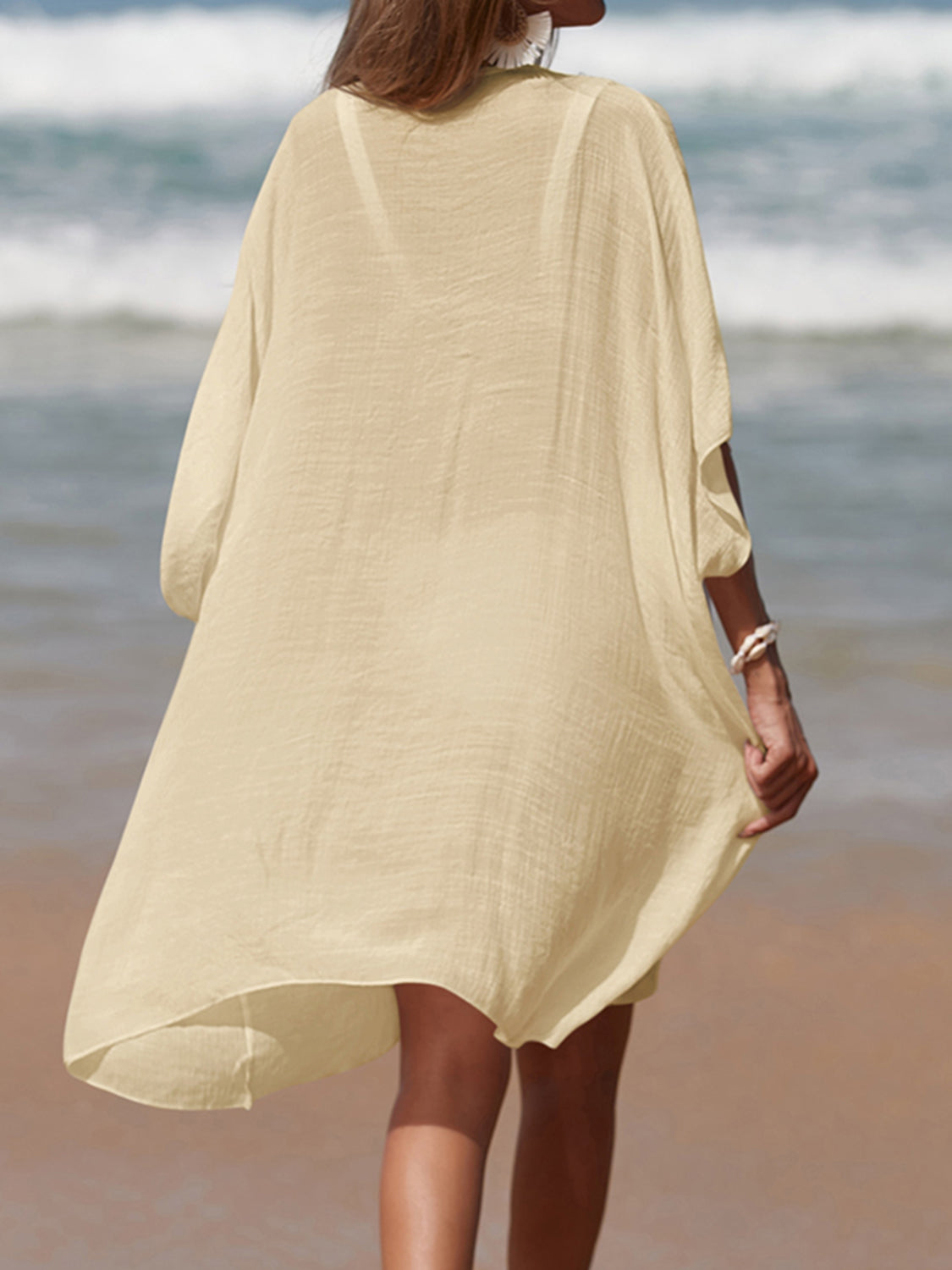 Cutout V-Neck Three-Quarter Sleeve Cover Up