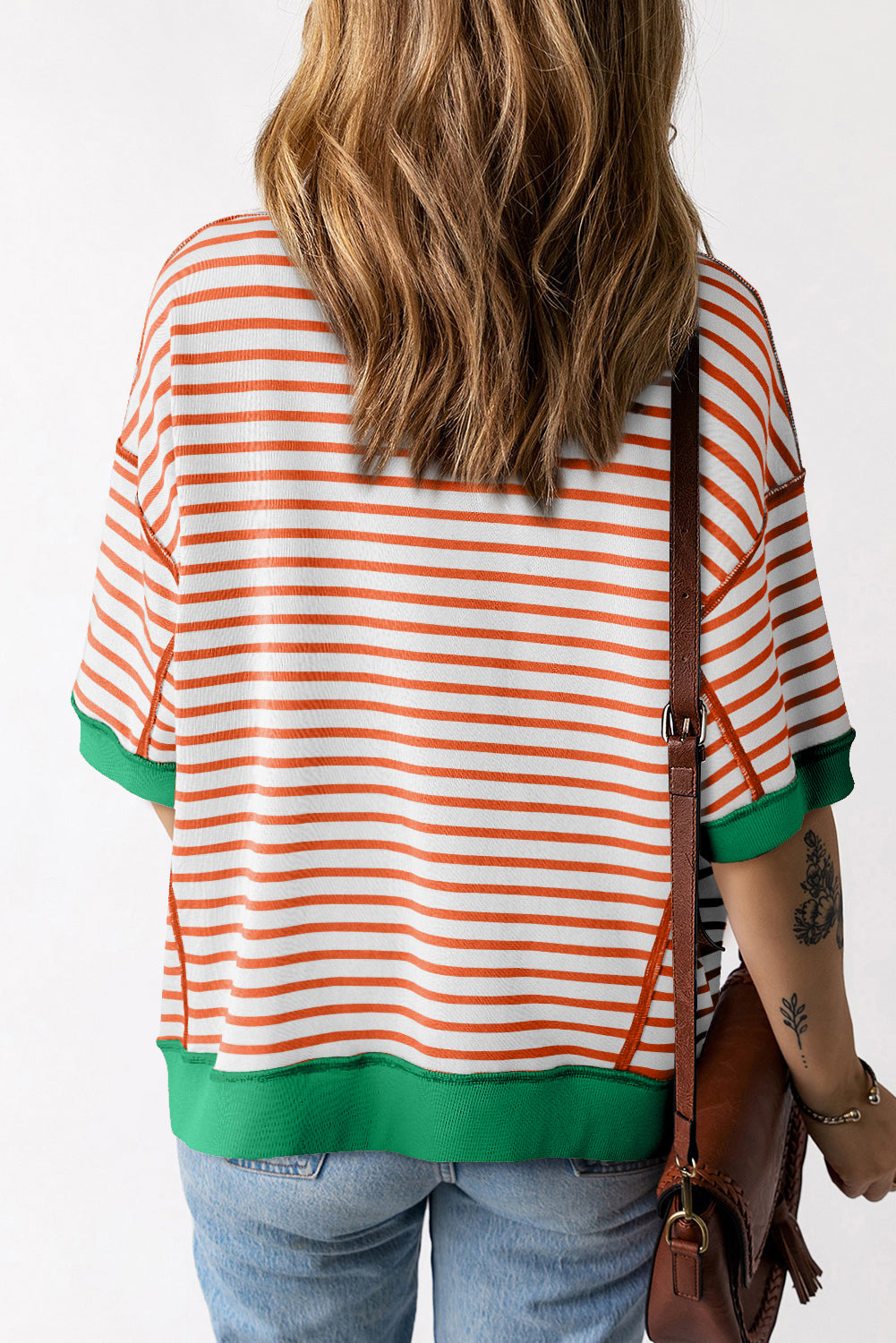 Pink Stripe Colorblock Drop Sleeve Oversized T Shirt