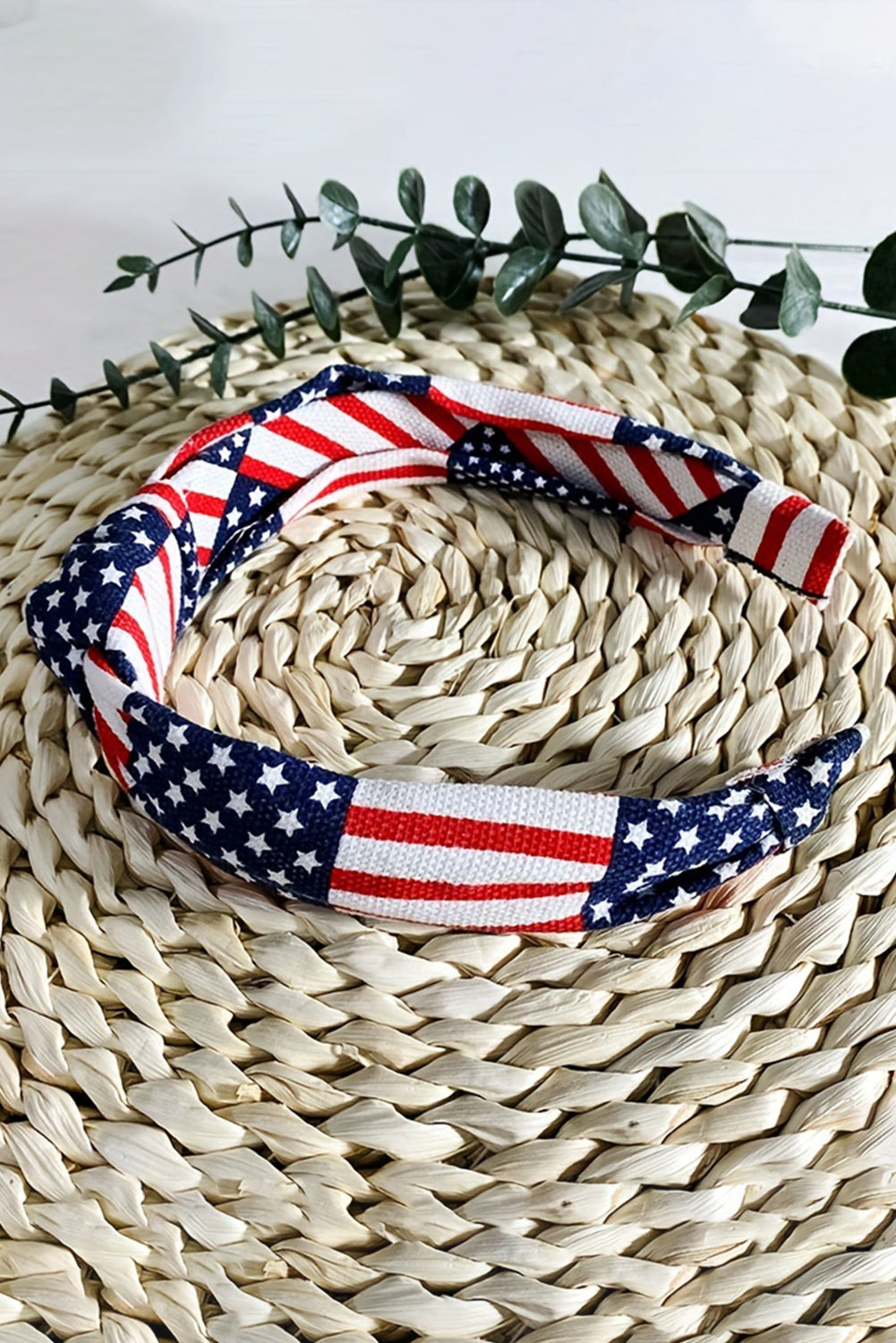 Navy Blue American Flag Print Knotted Hairband