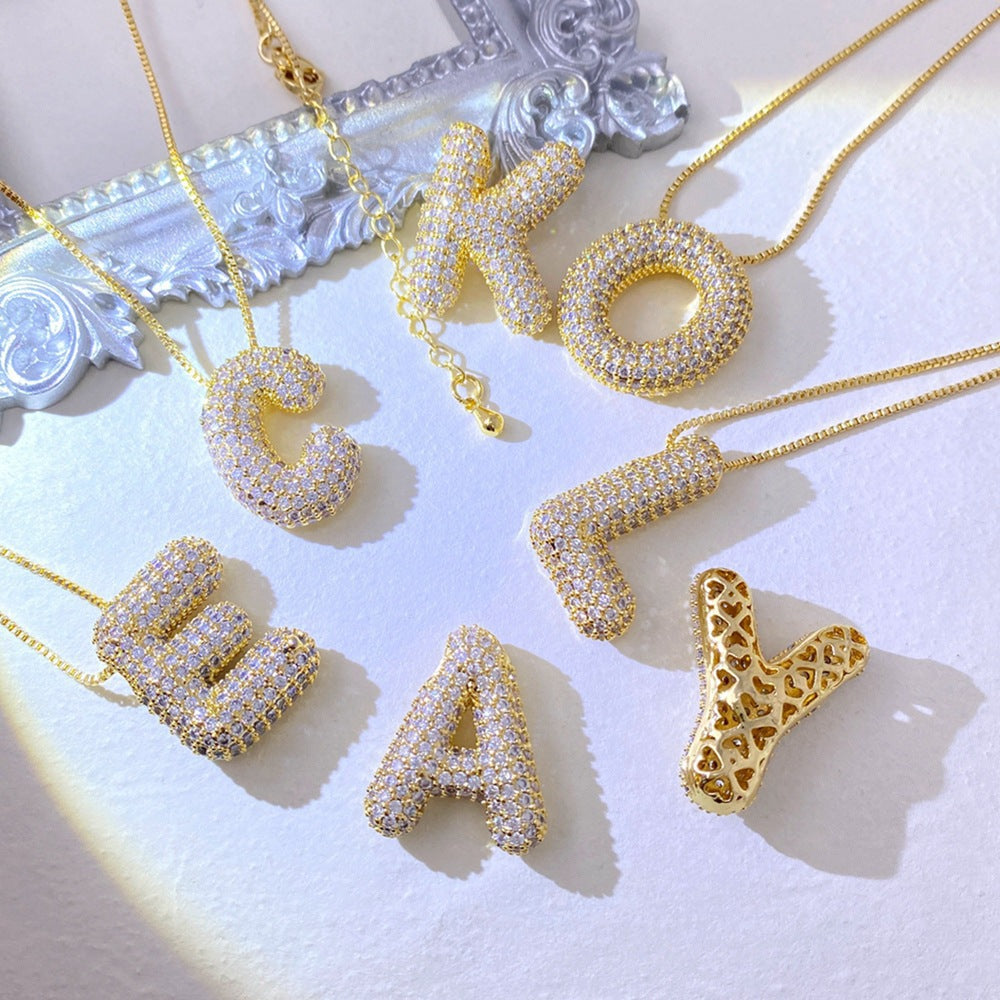 Gold-Plated Inlaid Zircon Letter Necklace