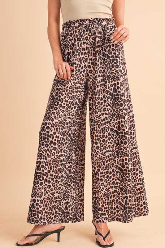 Desert Palm Boho Leopard Print Wide Leg Pants